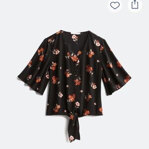 Lush Black Floral tie front Top